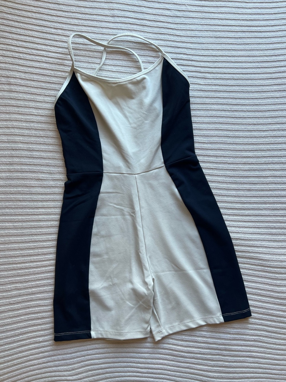 Garage Athleisure One Piece Workout Jumper Open Back Color Block White Navy XS